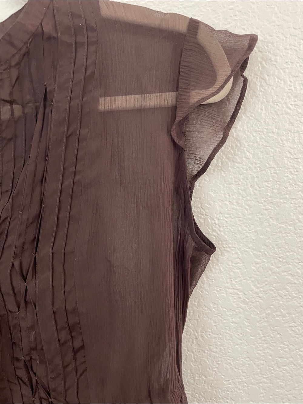 City unltd Brown 100% silk Sheer Blouse Cap Sleeves academia classic 18x26 sz4 - Picture 3 of 7